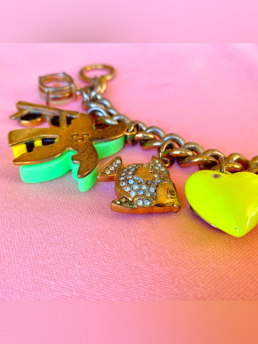 Juicy Couture Bracelet Charm Neon Tropical Beach Hawaii Palmtree Hotpink Miami - Picture 9 of 10